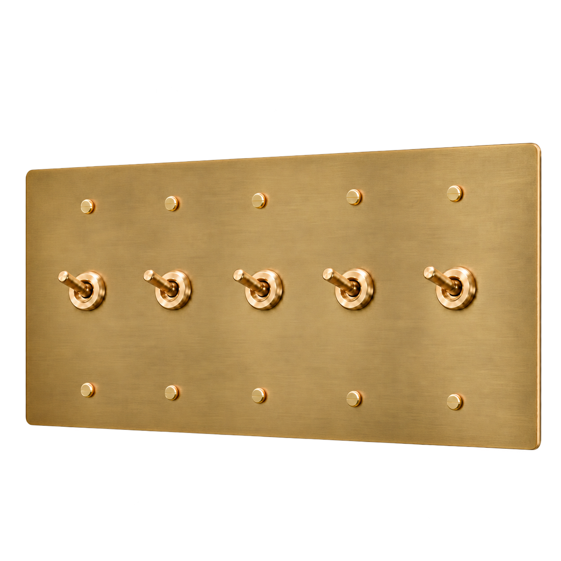 Brass Retro Toggle Switch Plate — 5-Gang — Satin Brass