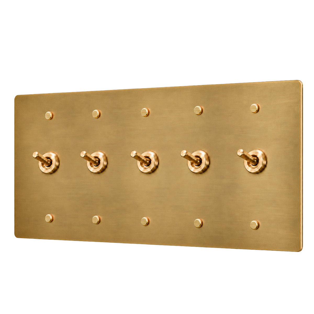 Brass Retro Toggle Switch Plate — 5-Gang — Antique Brass (Hand-Brushed)