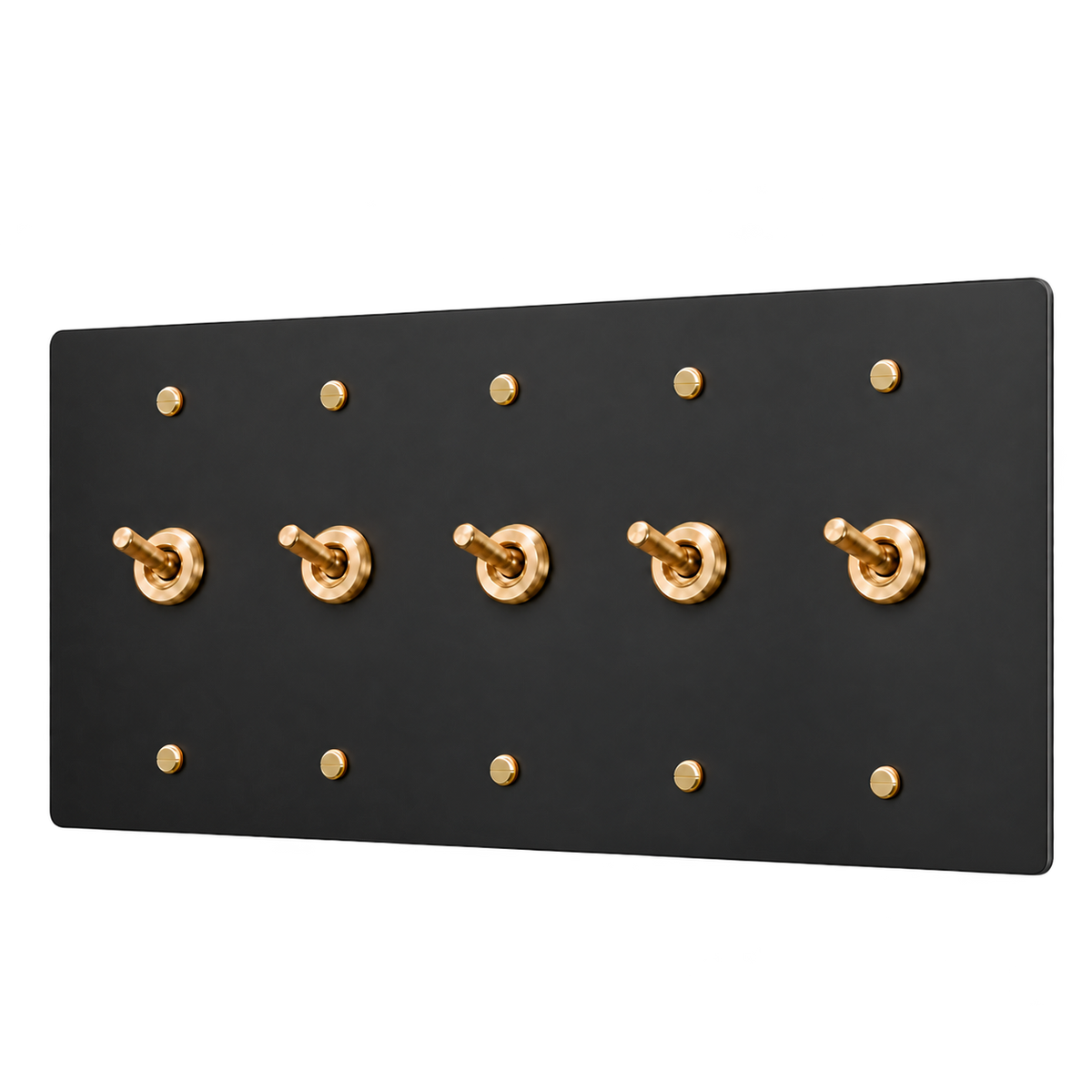 Brass Retro Toggle Switch Plate — 5-Gang — Matte Black