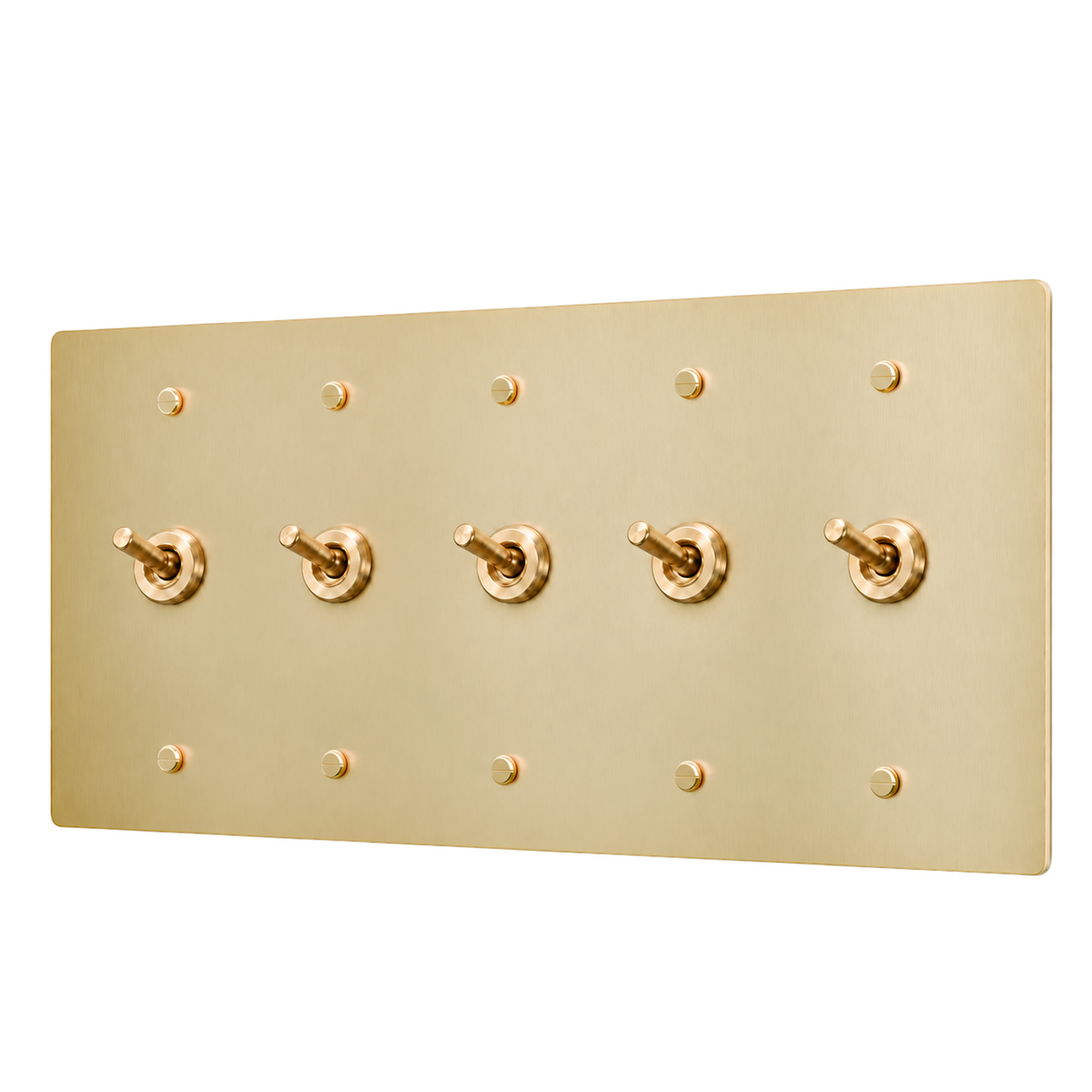 Brass Retro Toggle Switch Plate — 5-Gang — Satin Brass