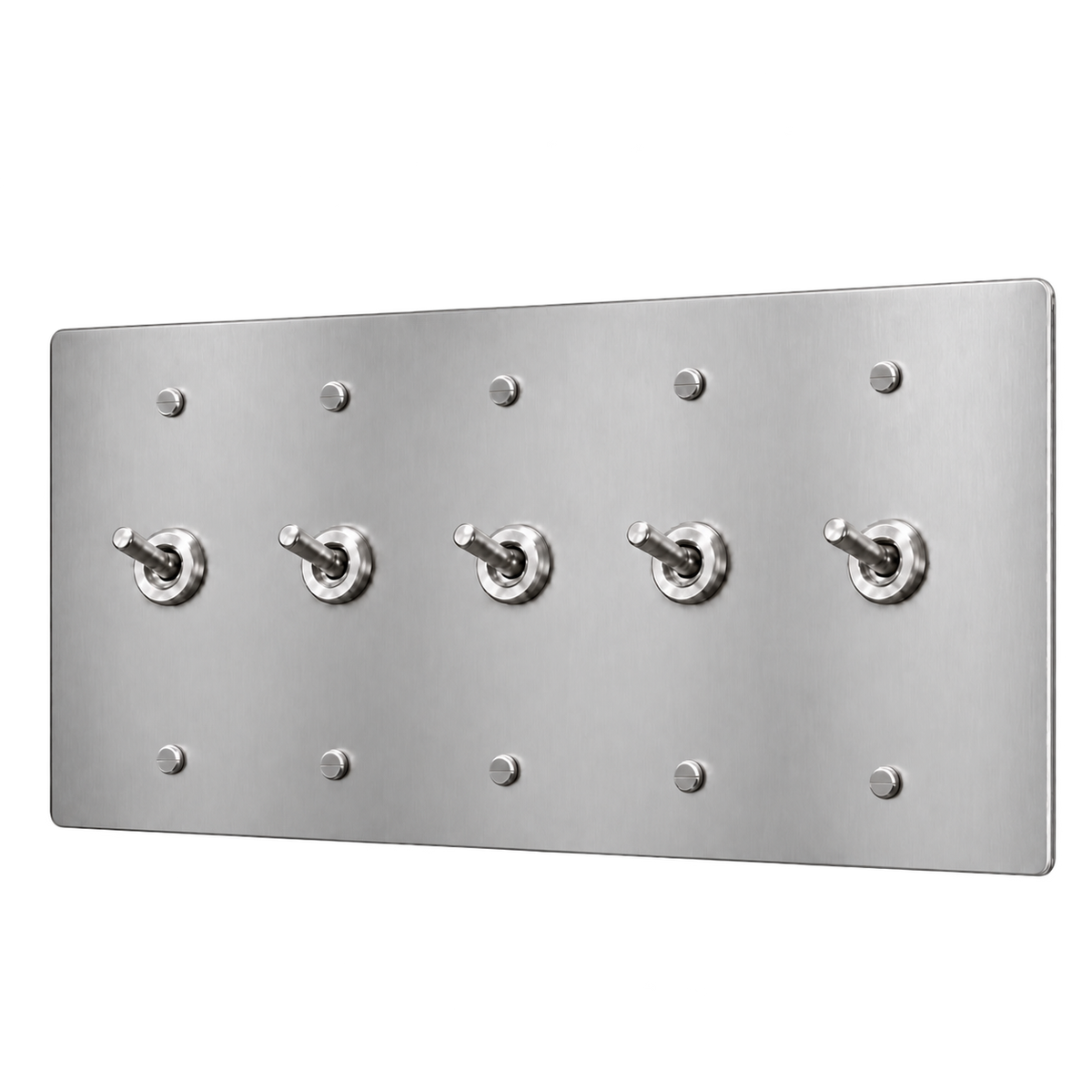 Brass Retro Toggle Switch Plate — 5-Gang — Stainless Steel