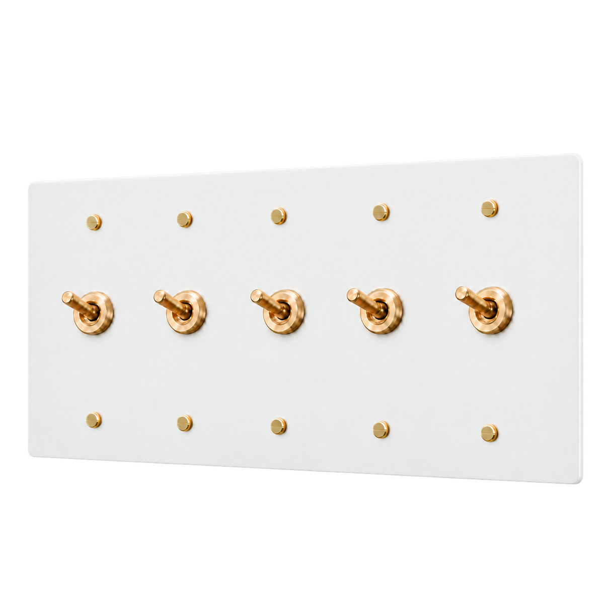 Brass Retro Toggle Switch Plate — 5-Gang — White