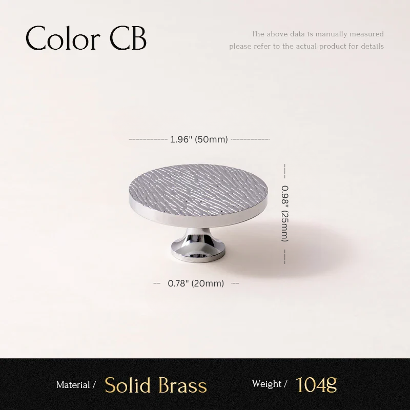 Measurement chart of a round metal object with dimensions and material details on a white background.