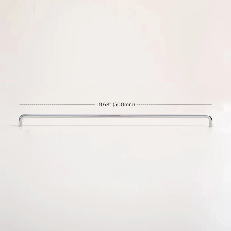 Metal towel bar on a white background with measurement text