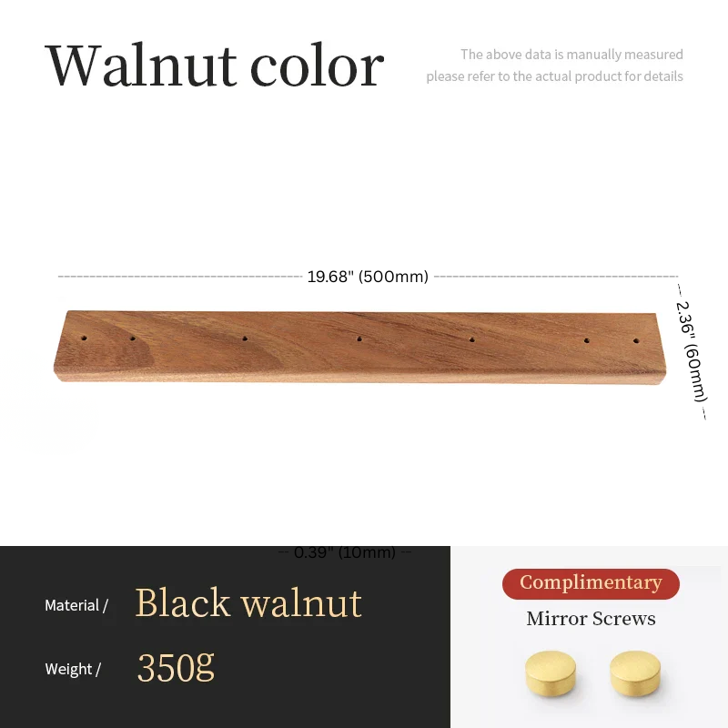 Wooden shelf with dimensions and material details on a white background