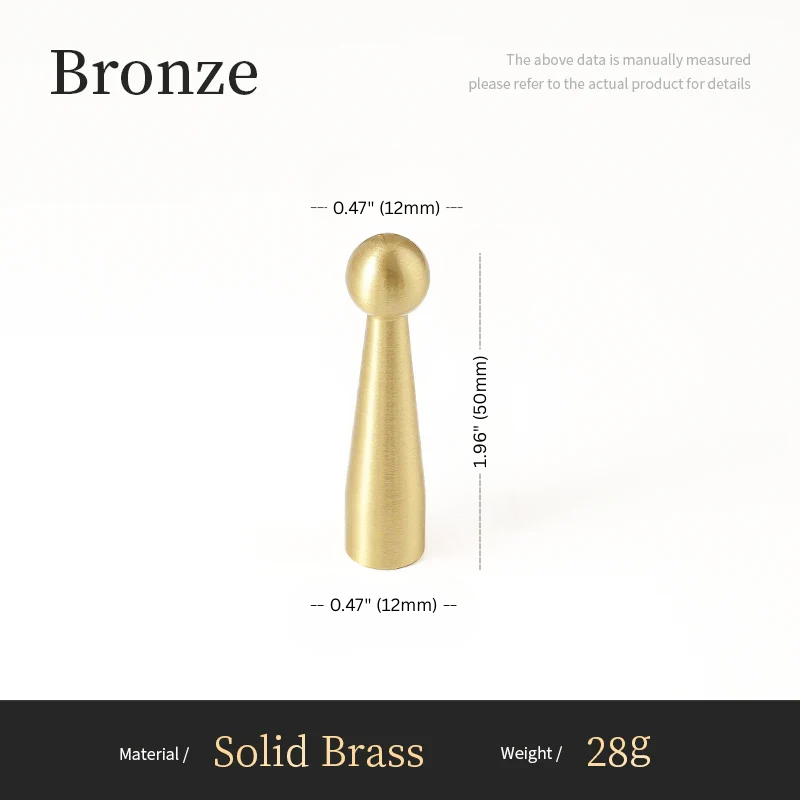 Bronze door handle with dimensions and material details on a white background