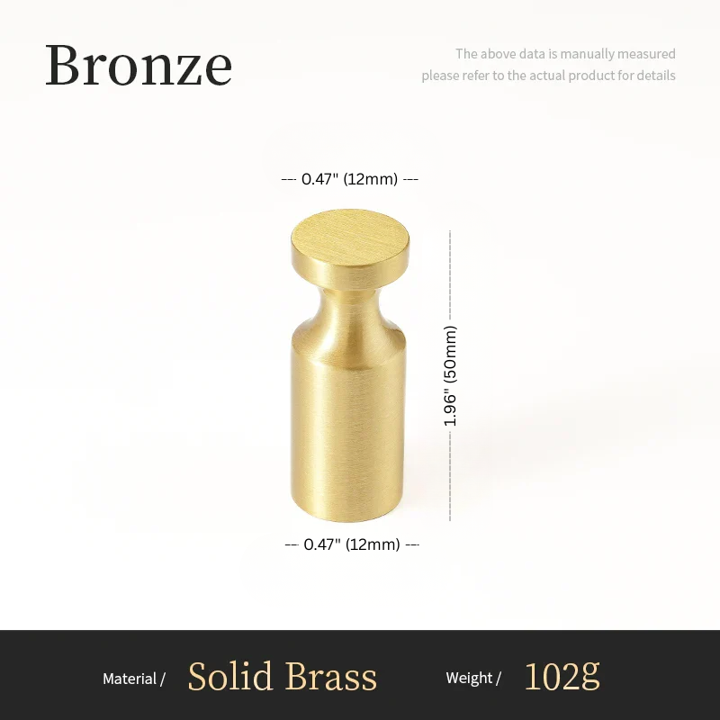 Bronze cylindrical object with dimensions and material details on a white background