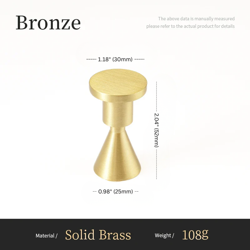 Measurement chart of a bronze object with dimensions and material details on a white background.