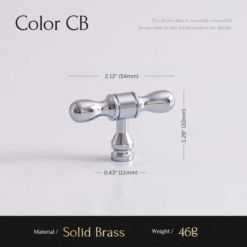 Chrome door handle with dimensions and material details on a white background