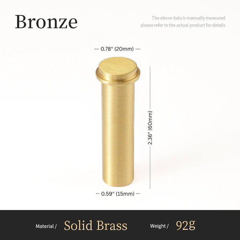 Bronze cylindrical object with dimensions and material details on a white background
