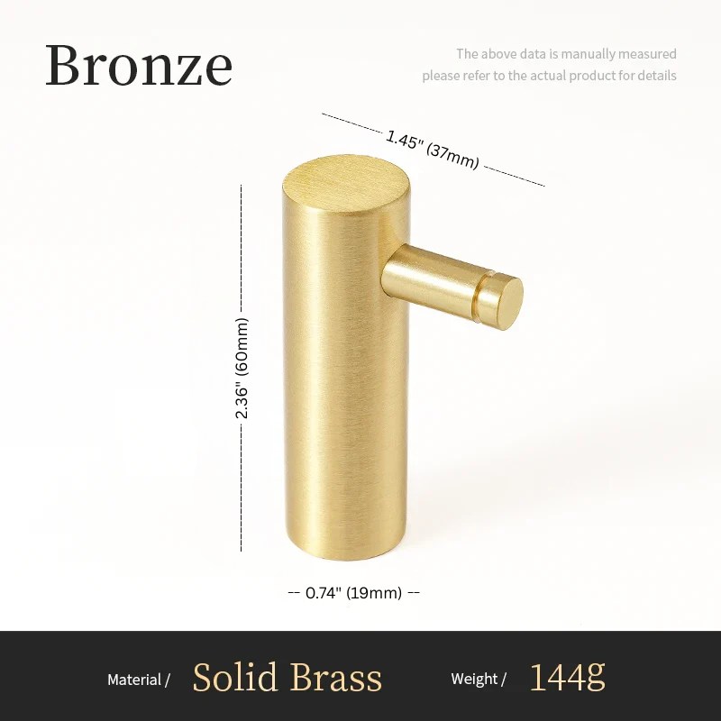 Bronze faucet handle with dimensions and material details on a white background