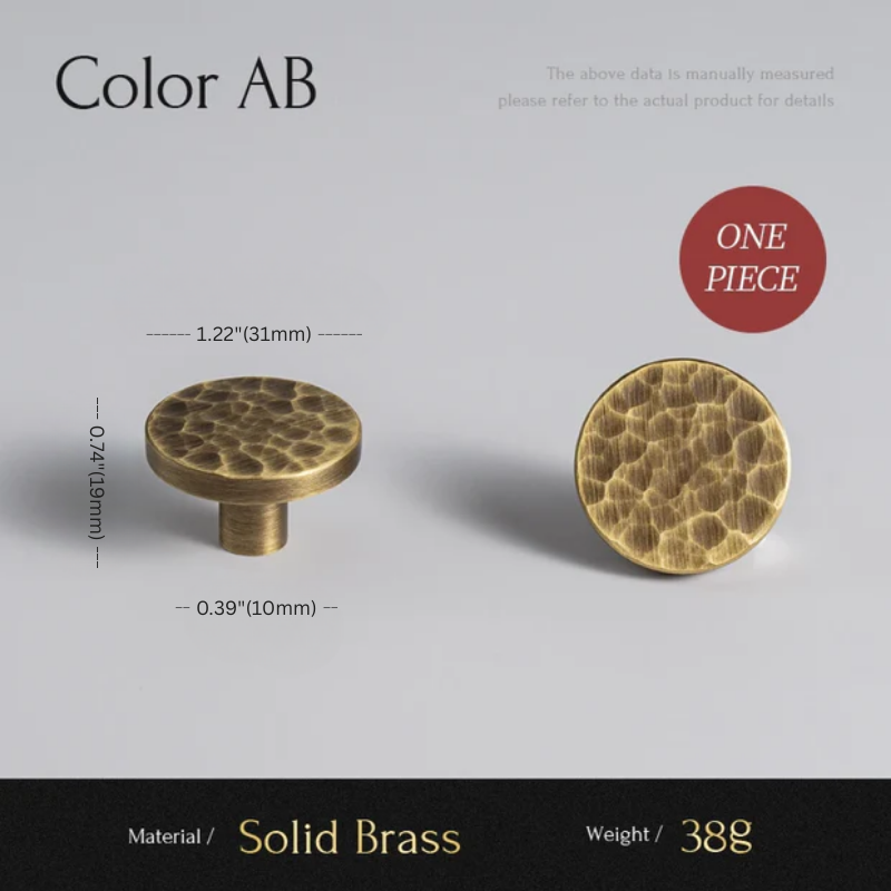 Solid brass knob with measurements on a gray background