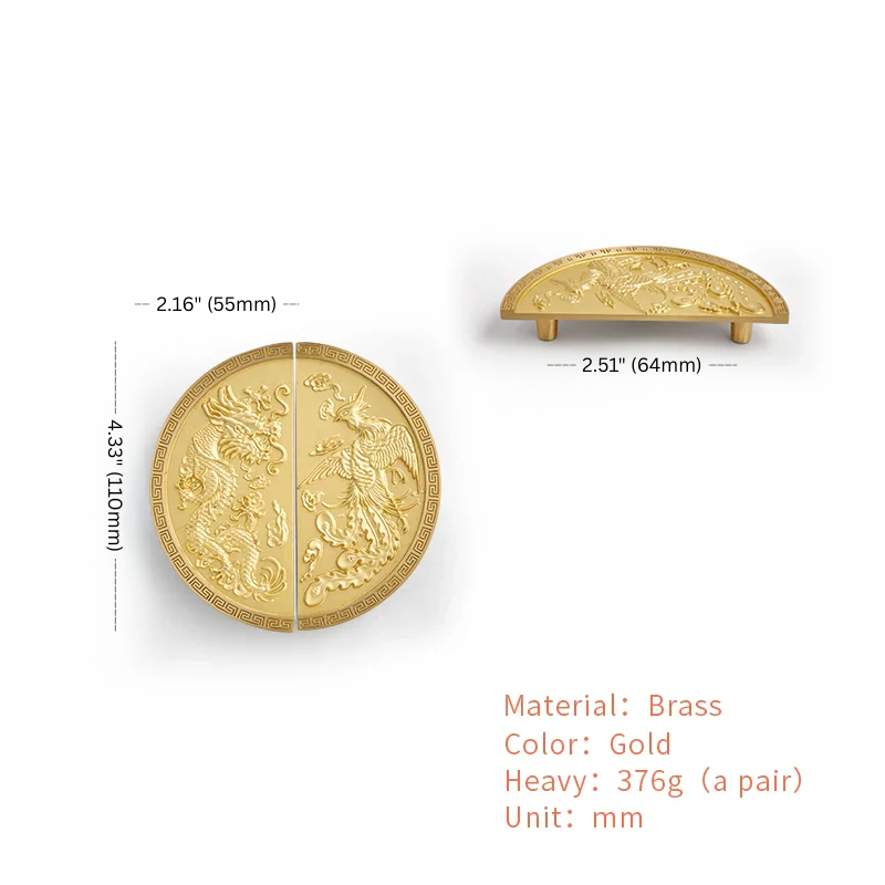 Gold decorative elements with measurements on a white background