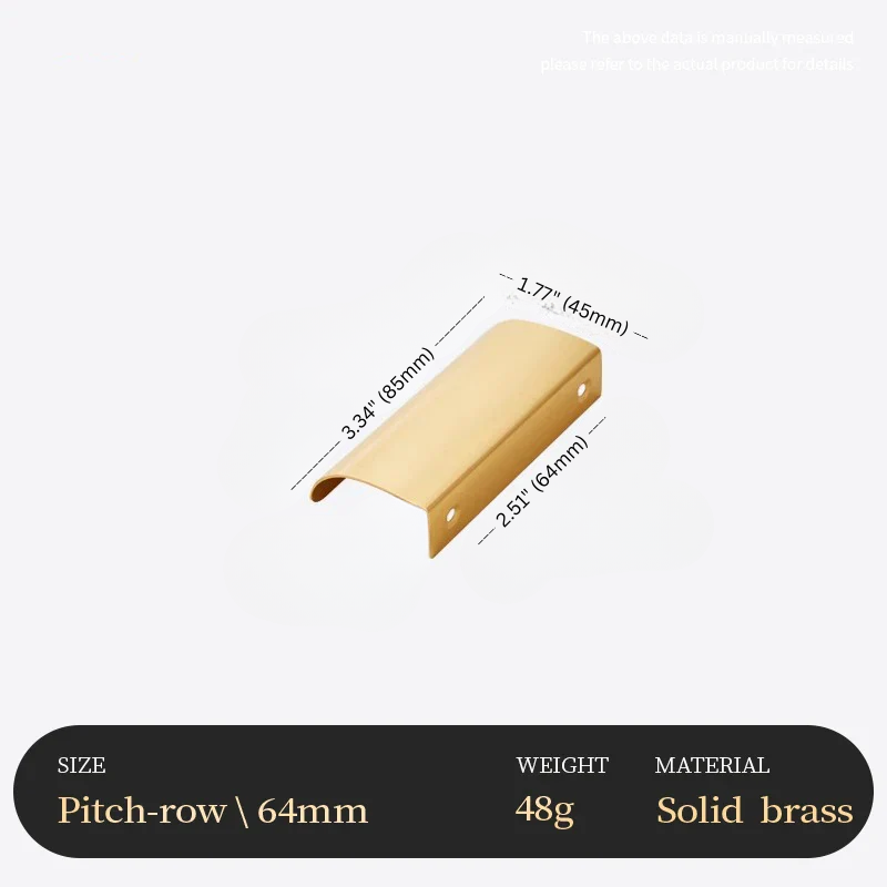 Gold metal bracket with dimensions and material information on a white background