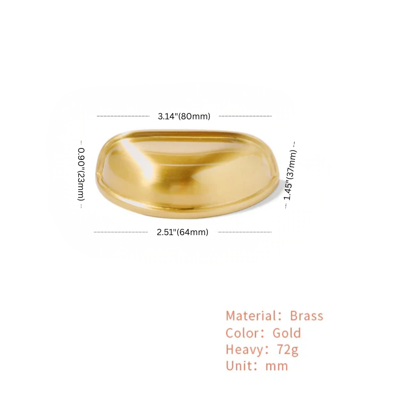 Gold decorative item with measurements on a white background