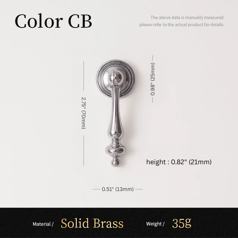 Solid brass door handle with dimensions and material details on a white background