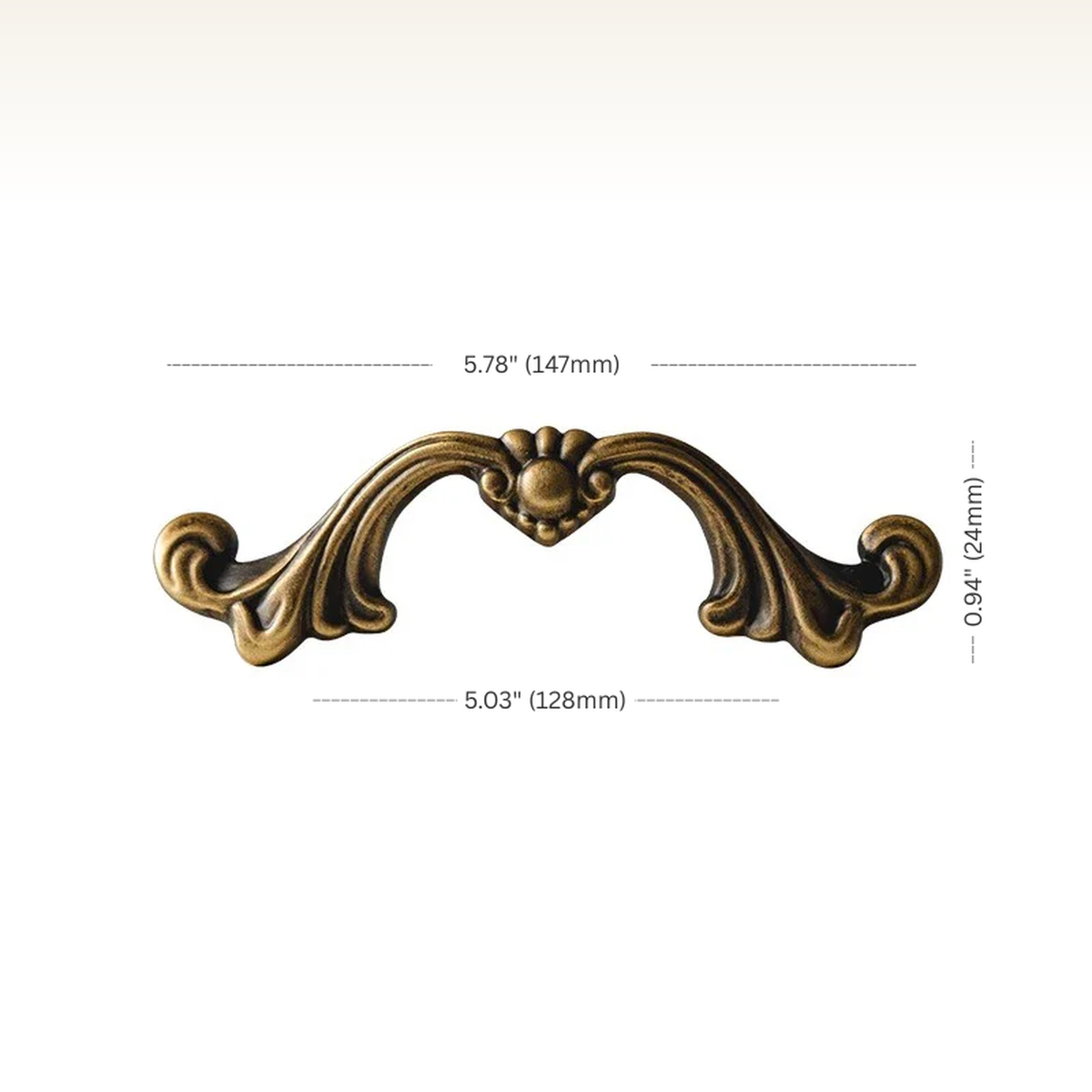 Solid Brass French Vintage Cabinet Pulls — Antique Brass measurement diagram 2