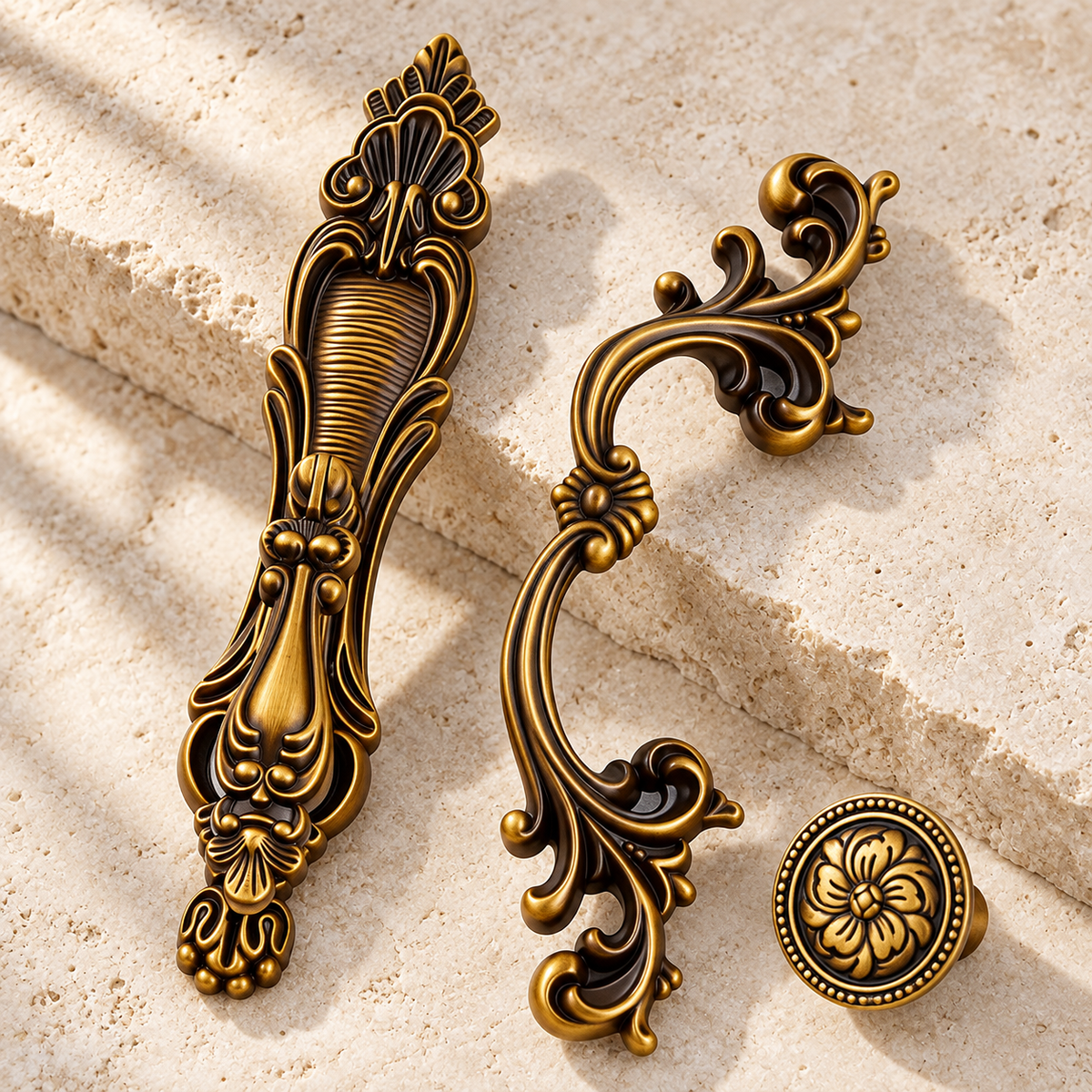 Traditional European Cabinet Pulls & Knobs — Antique Brass Zinc Alloy — premium supporting view