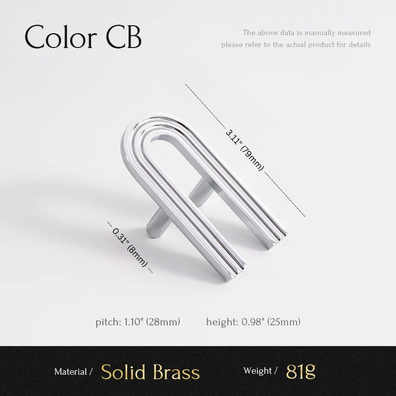 Solid brass handle with dimensions and material details on a white background