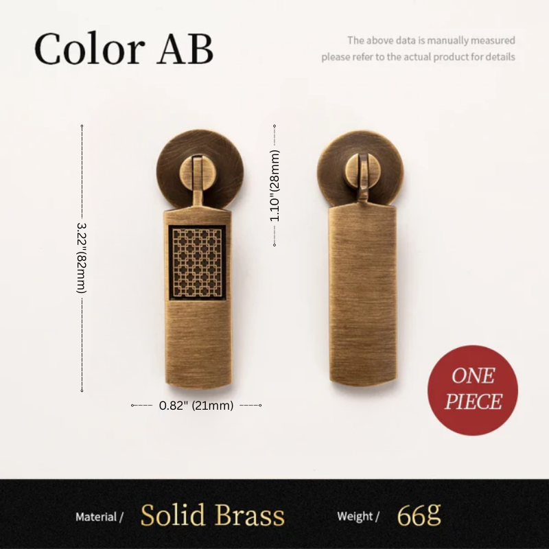 Solid brass earrings with measurements on a white background