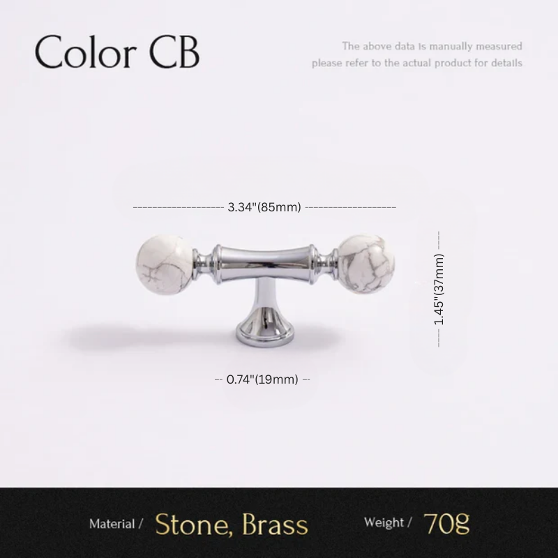 Cabinet handle with measurements on a white background