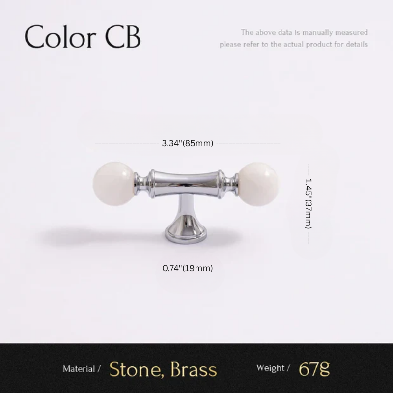 Cabinet handle with measurements on a white background