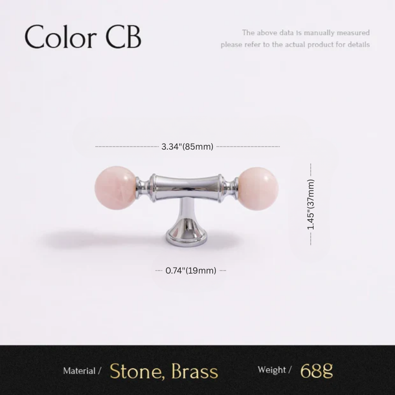 Measurement chart for a decorative item with pink stones and silver base on a white background.
