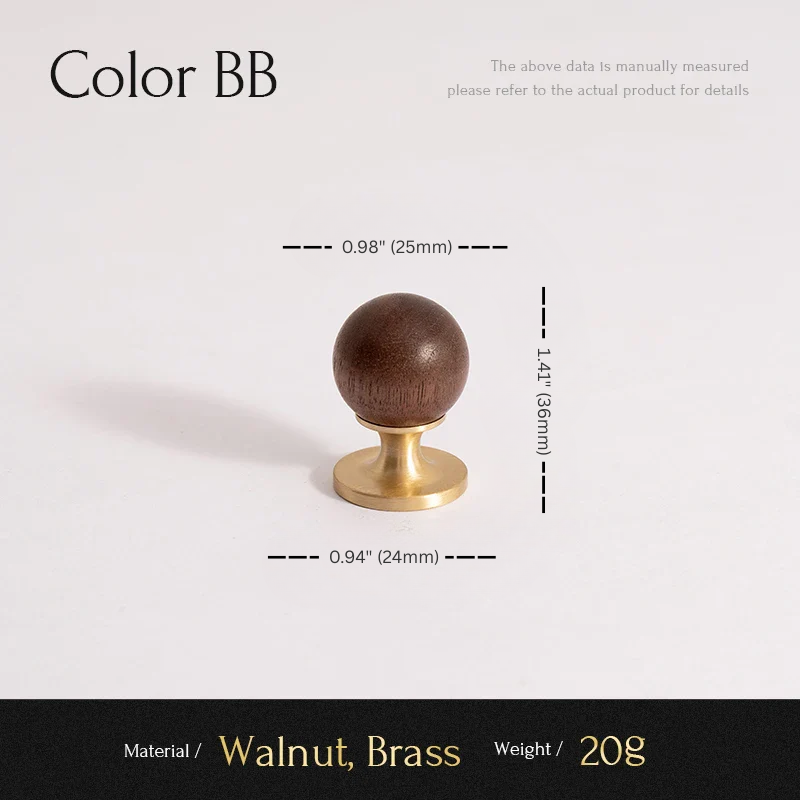 Wooden and brass object with measurements on a light gray background