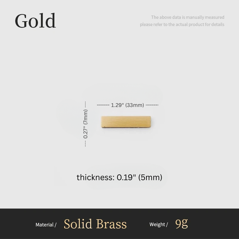 Measurement details of a gold-colored brass strip on a gray background