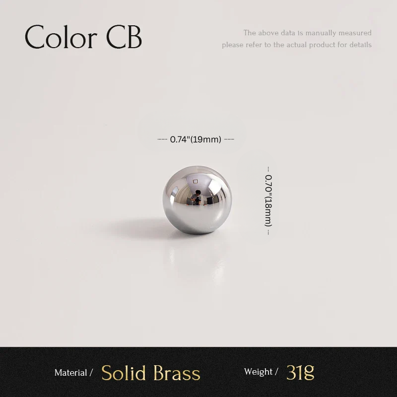 Silver spherical object with measurements and material details on a light gray background