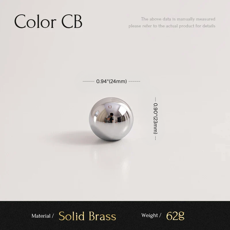 Silver spherical object with measurements and material details on a light gray background