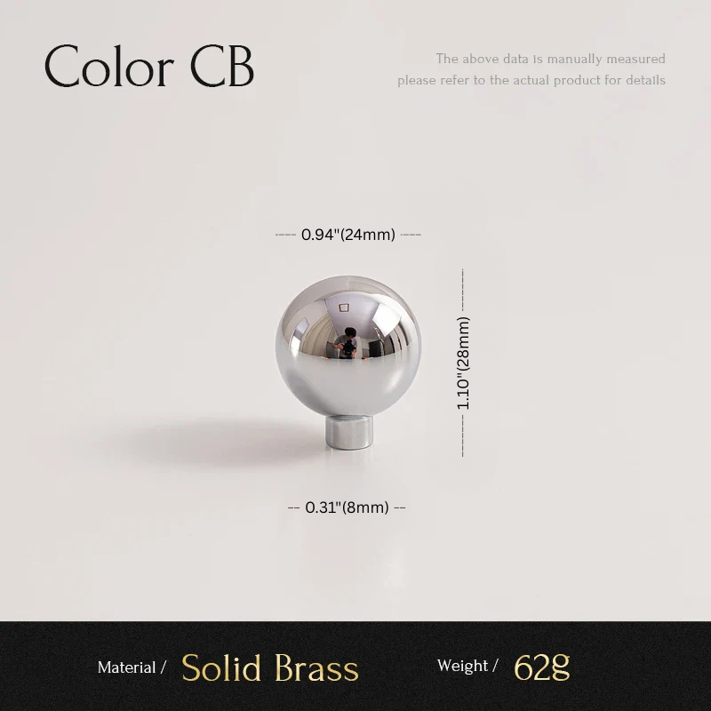 Measurement details of a solid brass knob on a light gray background