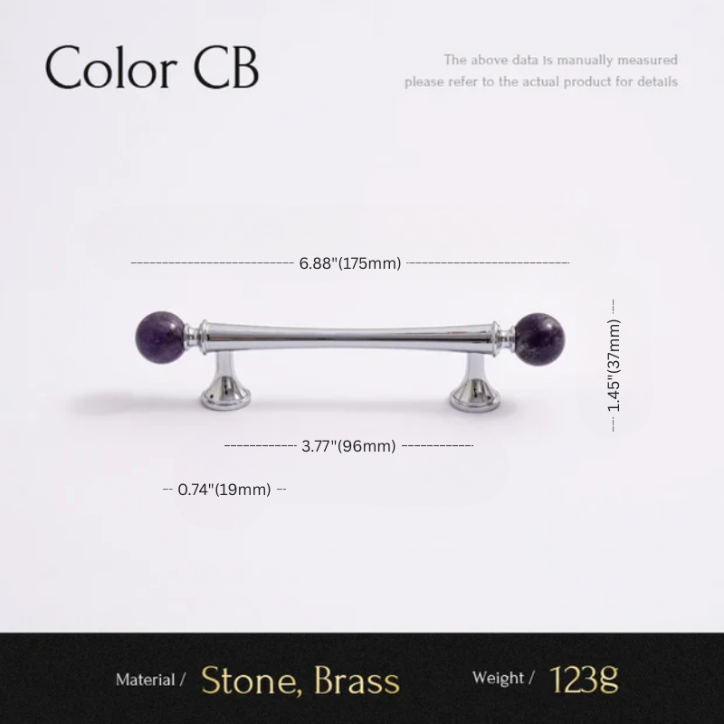 Cabinet handle with measurements on a white background
