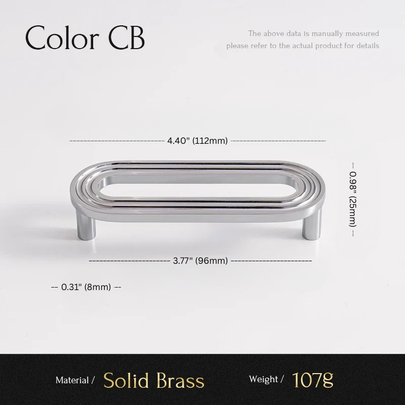 Measurement details of a solid brass handle on a white background