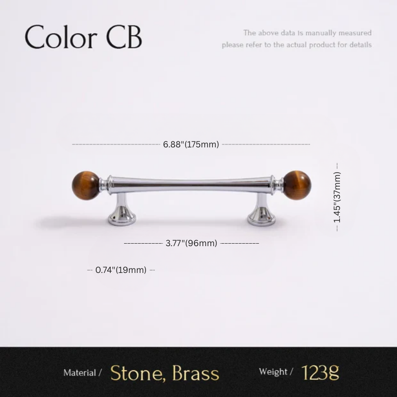 Cabinet handle with measurements on a white background