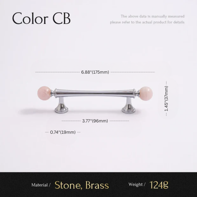Cabinet handle with measurements on a white background