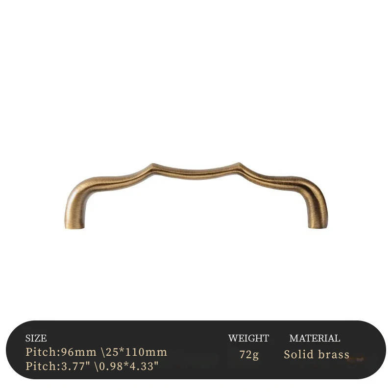 Bronze cabinet handle with technical specifications on a white background