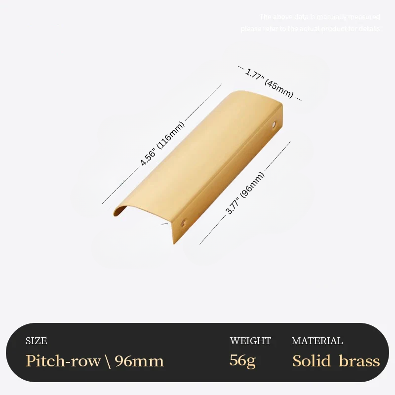 Solid brass component with dimensions and material details on a white background