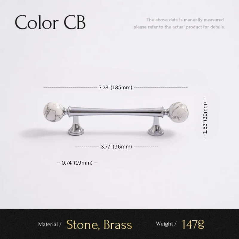 Cabinet handle with measurements on a white background