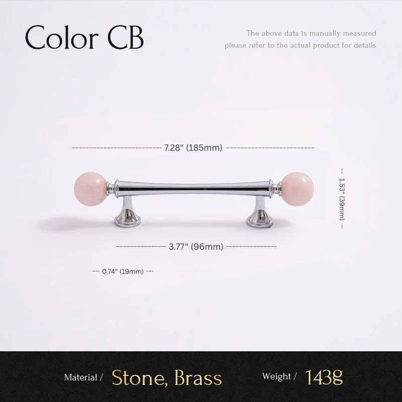 Measurement chart for a decorative item with pink stones and silver metal, on a light gray background.