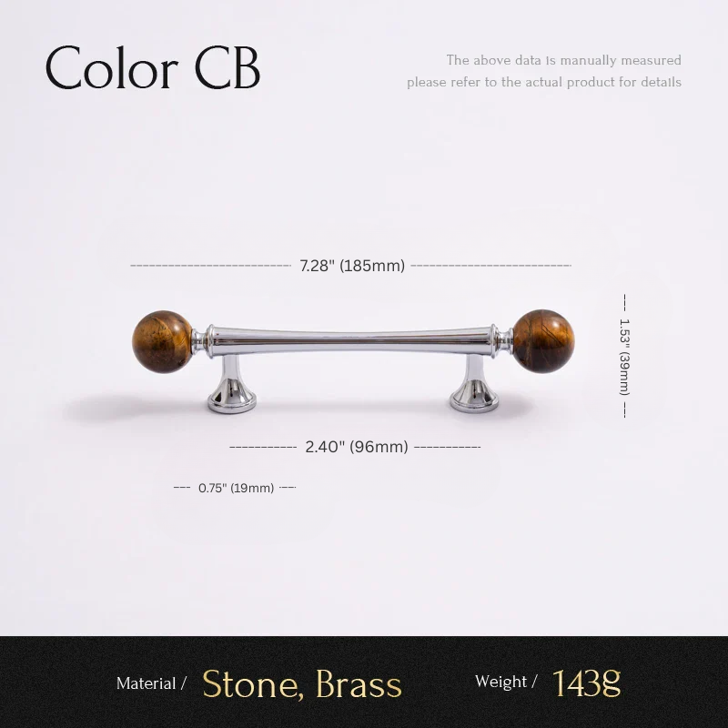Cabinet handle with measurements on a white background