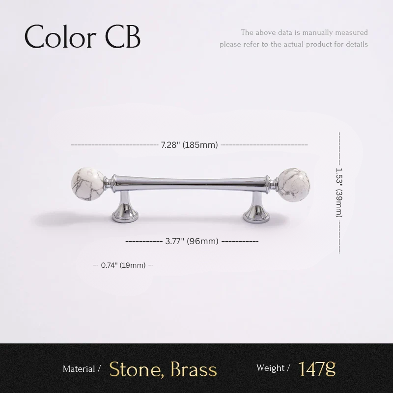 Measurement chart for a decorative bar with stone and brass elements on a white background.