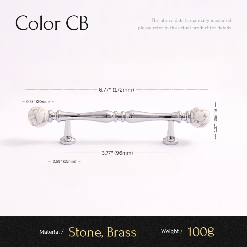 Cabinet handle with measurements on a white background