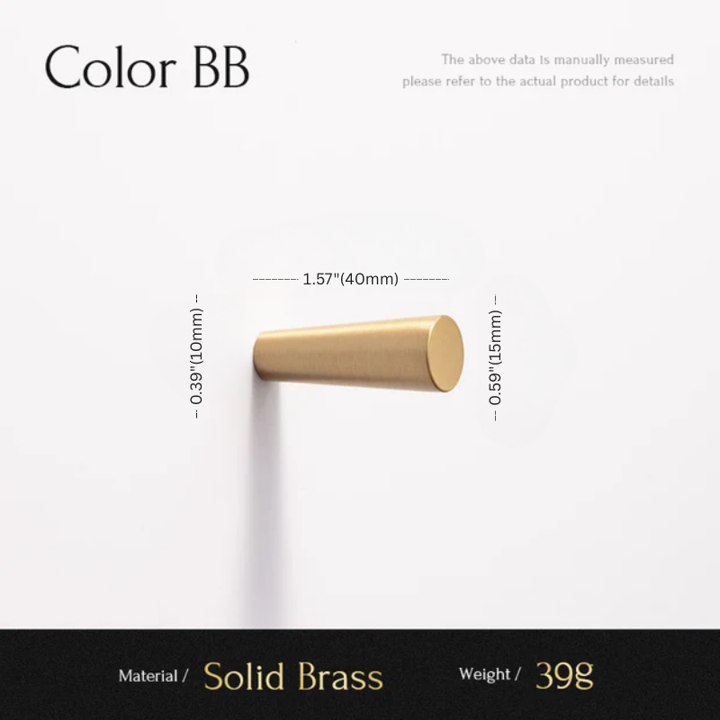 Gold cylindrical object with measurements and material details on a white background