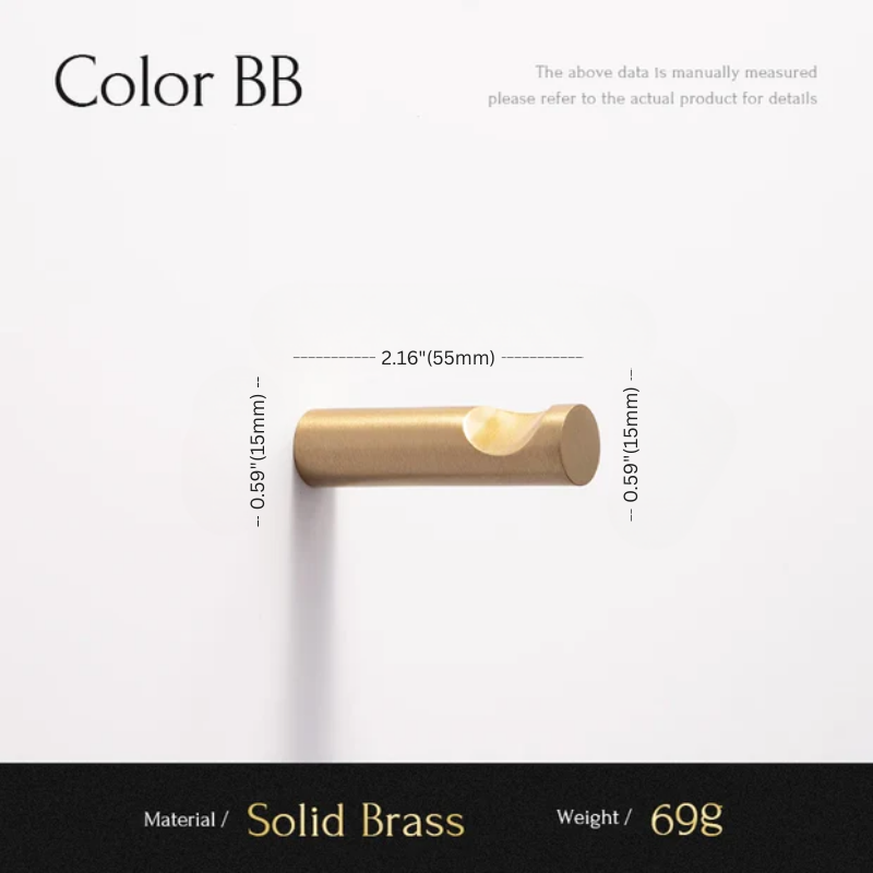 Solid brass wall light fixture with dimensions and material details on a white background