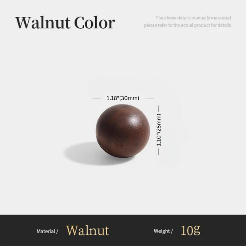 Walnut with measurements on a white background