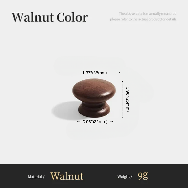 Wooden knob with measurements on a white background