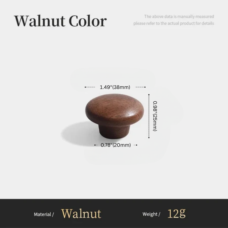 Wooden knob with measurements on a white background