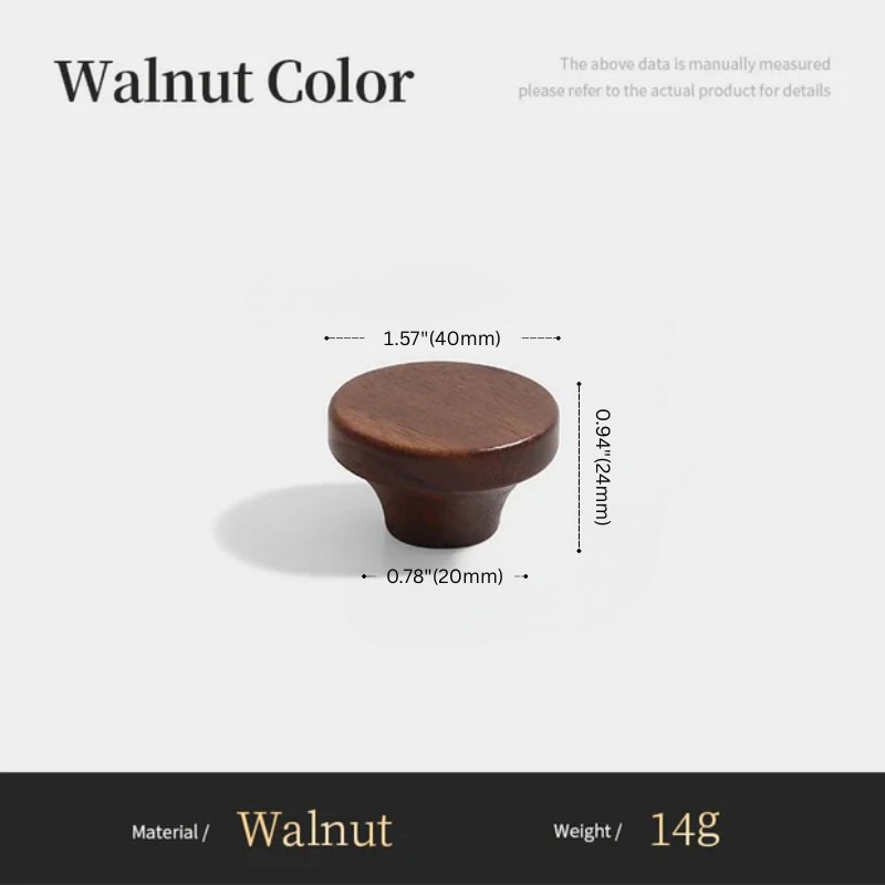 Wooden knob with measurements on a white background