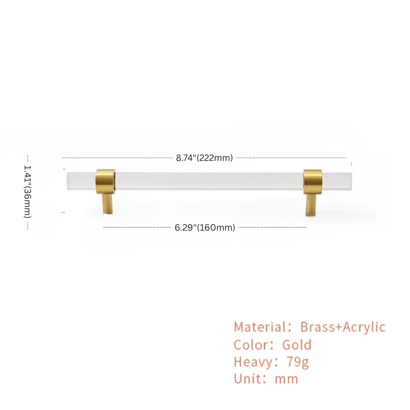 Cabinet handle with dimensions and material details on a white background
